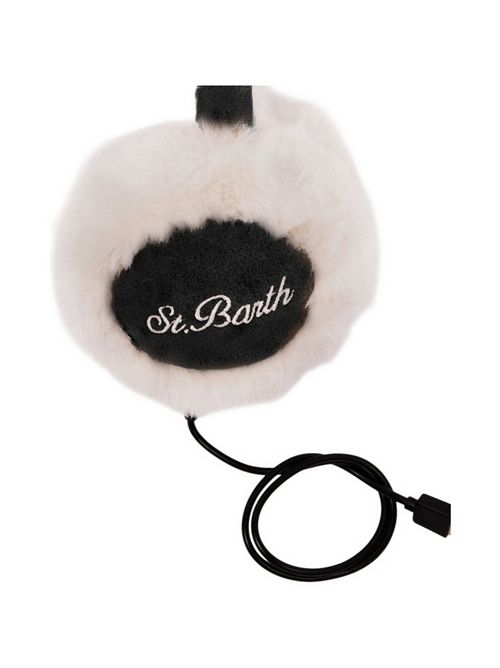 black and white eco-fur Wi-Fi women's headphones MC2 Saint Barth | EARMUFFS W N FURSUEDE 0010 EMB